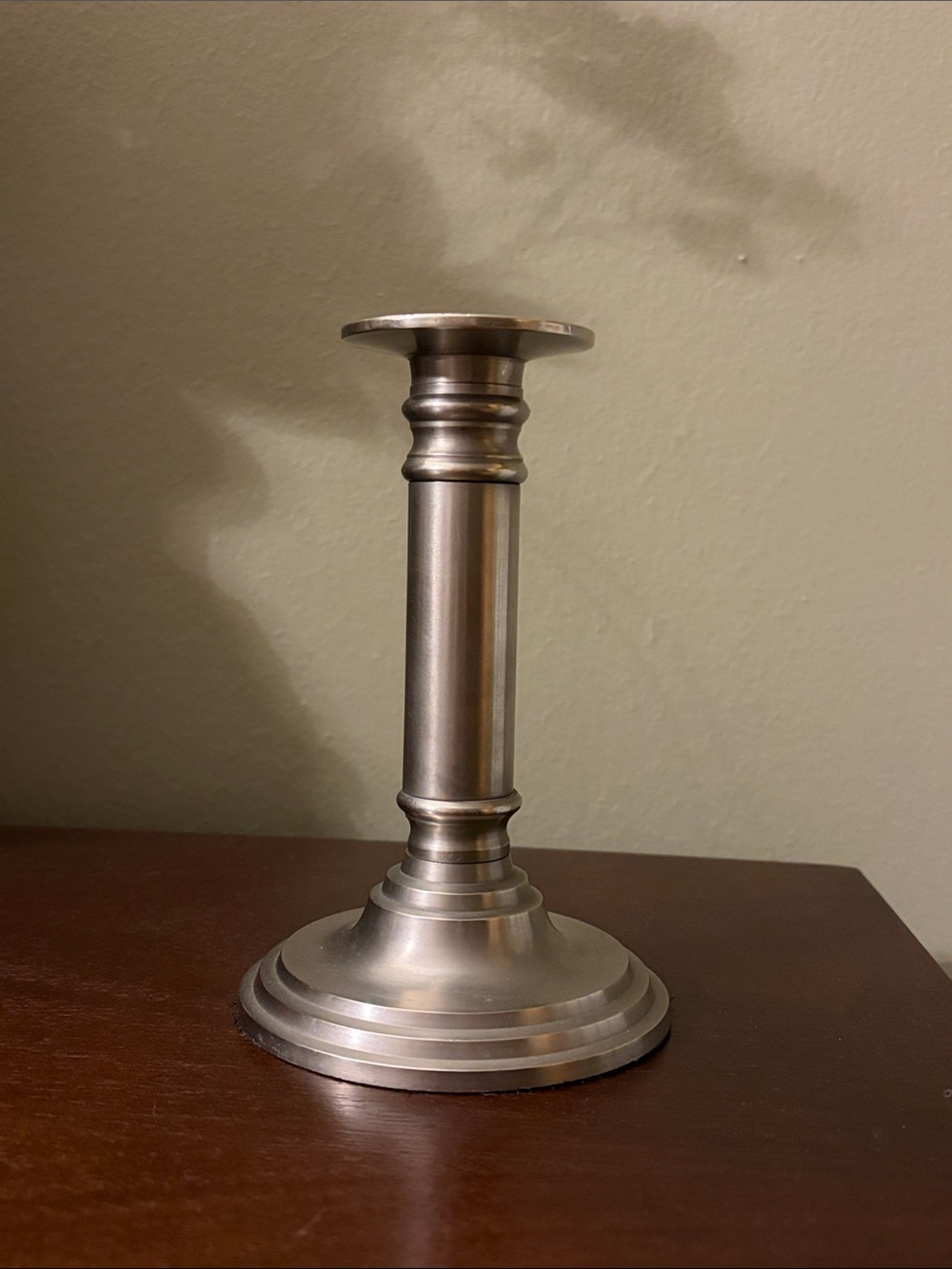 Vintage Pier 1 Imports Metal Candlestick Holder-Brushed Pewter Finish Made India